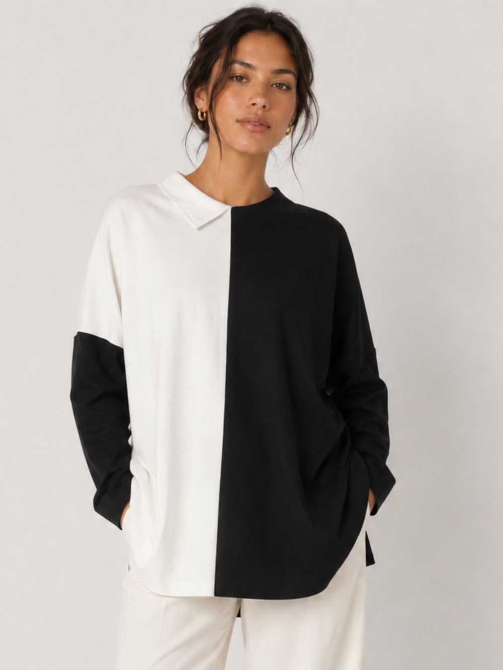 Planet L Colorblock Architectural Modern Top Relaxed Fit Cotton Quiet Luxury Eco